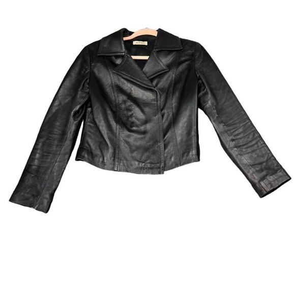 Blue Deep Jacket Womens 42 Black Leather Razer Biker Punk Moto Italian Brand - Picture 1 of 16